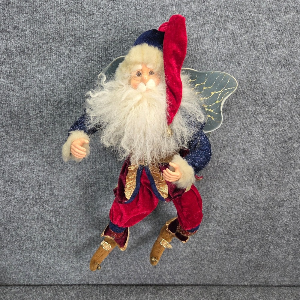 VTG Santa Elf Fairy Shelf Sitter Jester‎ Posable Red Gold Brocade Mark Roberts?